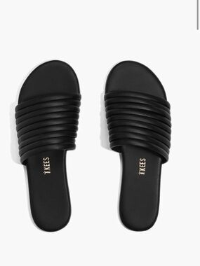 TKEES Black Caro Leather Strap Slide Sandals size 7